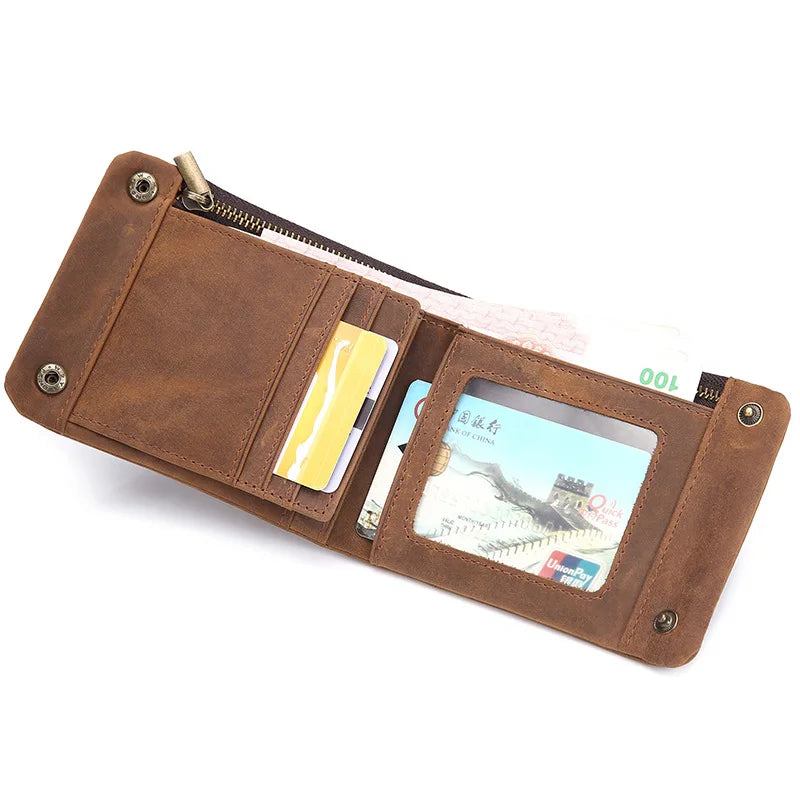 Men Cowhide Wallet Crazy Horse Leather Vintage Casual Man Wallet