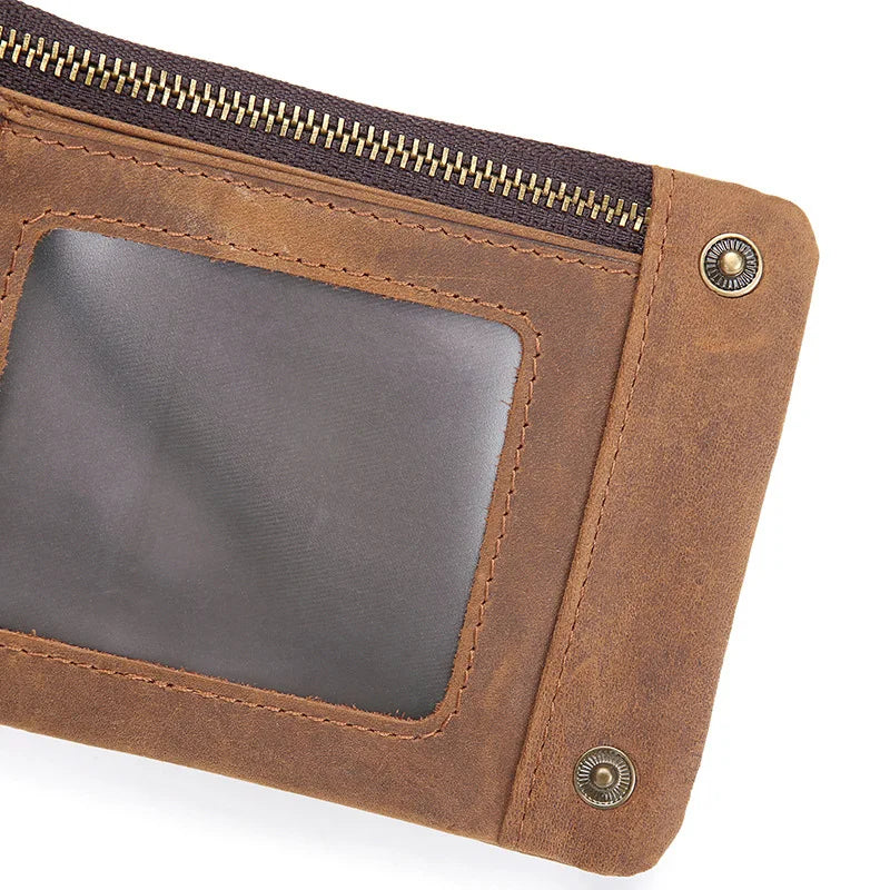 Men Cowhide Wallet Crazy Horse Leather Vintage Casual Man Wallet