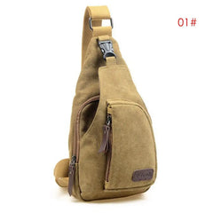 Men Vintage Canvas Leather Crossbody Bag Sling Chest Pack Bag
