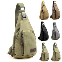 Men Vintage Canvas Leather Crossbody Bag Sling Chest Pack Bag