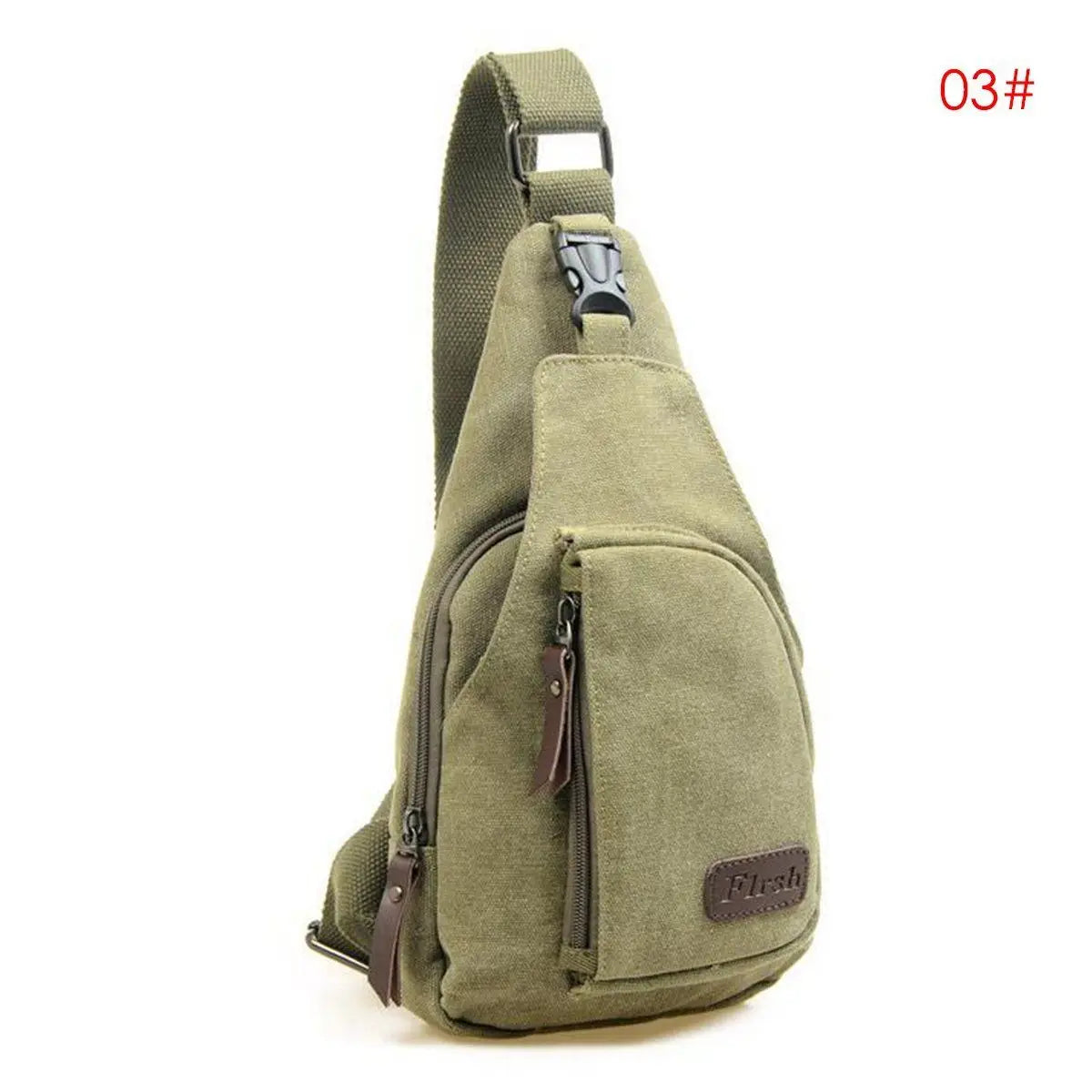 Men Vintage Canvas Leather Crossbody Bag Sling Chest Pack Bag