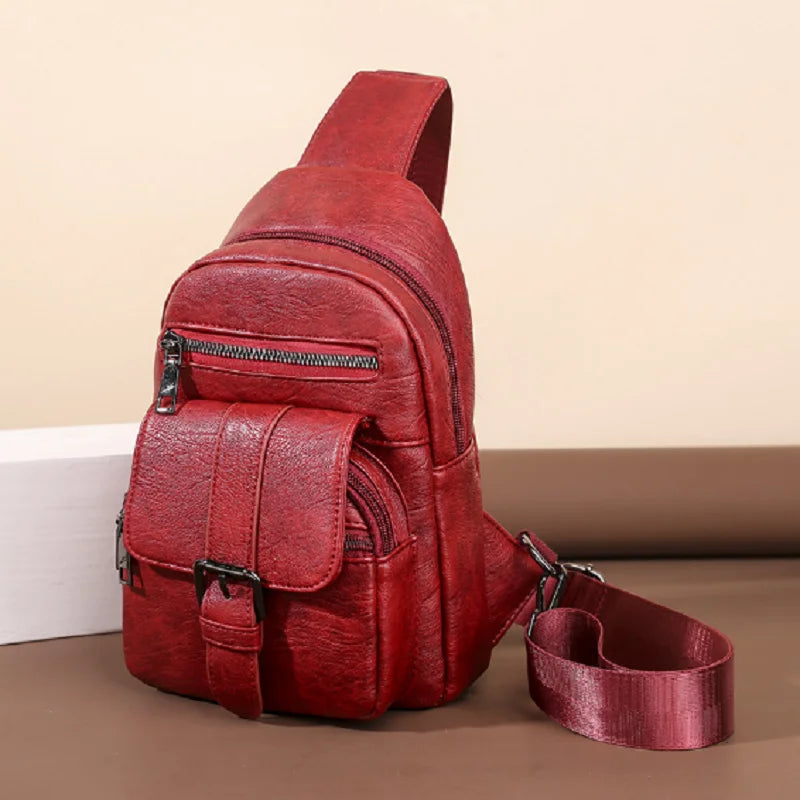 Men Women Vintage High Leather Waist Bag Crossbody Shoulder Bags