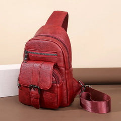 Men Women Vintage High Leather Waist Bag Crossbody Shoulder Bags
