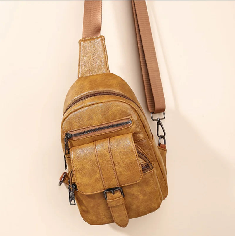 Men Women Vintage High Leather Waist Bag Crossbody Shoulder Bags
