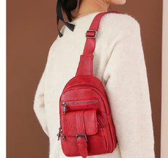 Men Women Vintage High Leather Waist Bag Crossbody Shoulder Bags