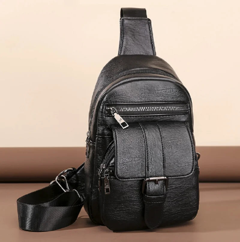 Men Women Vintage High Leather Waist Bag Crossbody Shoulder Bags