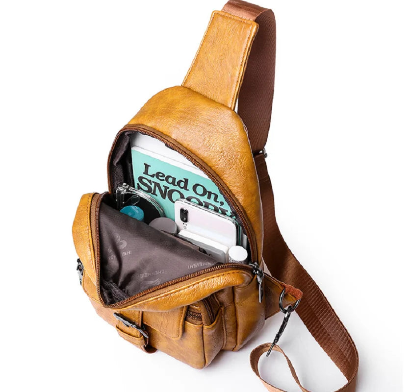 Men Women Vintage High Leather Waist Bag Crossbody Shoulder Bags
