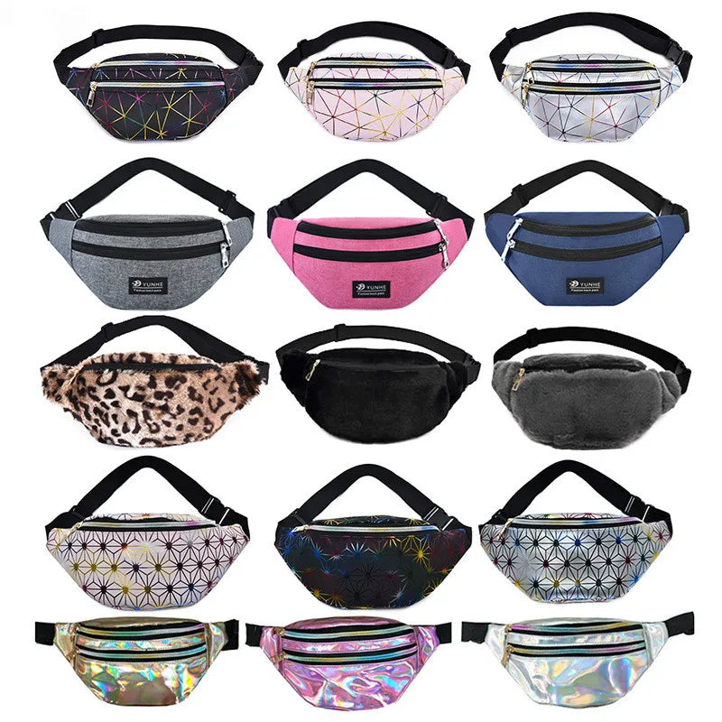 Men Women Laser Waist Pack Bright Chest Bag Multi-function Shoulder Crossbody Ba