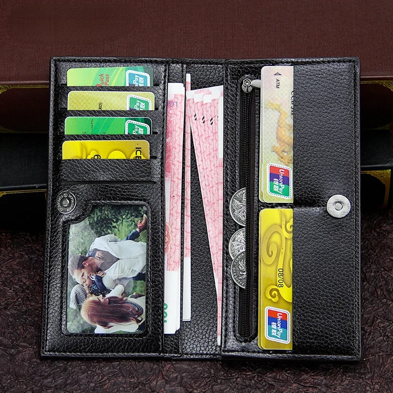 Men's Business Style Long Wallet with Magnetic Clasp