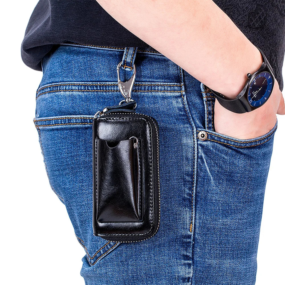 Men's Leather Key Wallet Car Key Holder Pouch Bag Case Organizer