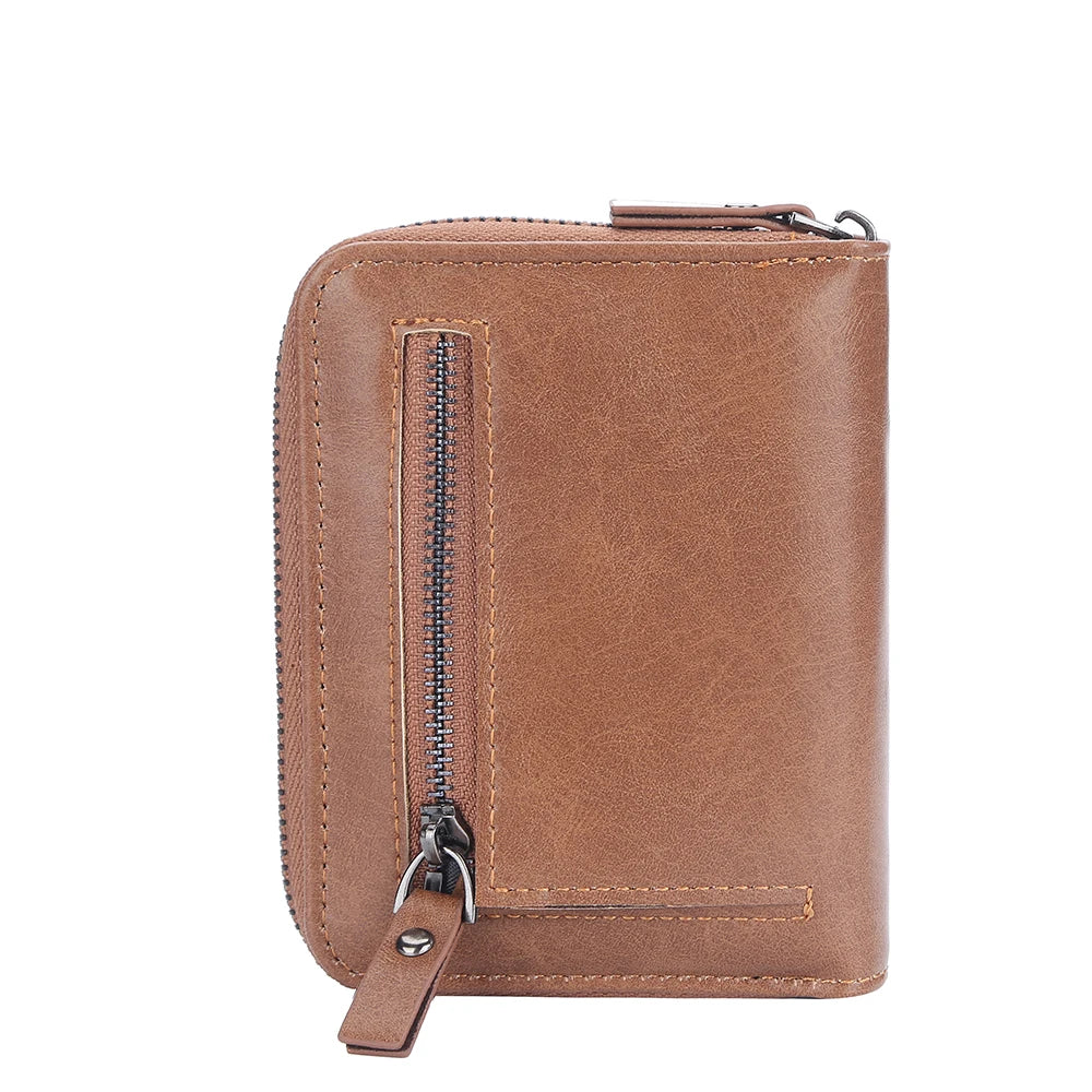 Men's Leather Short Purse Zipper Clutch Solid Porte Feuille Hommes