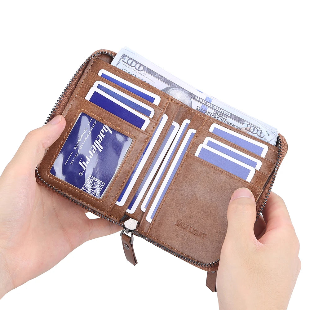 Men's Leather Short Purse Zipper Clutch Solid Porte Feuille Hommes