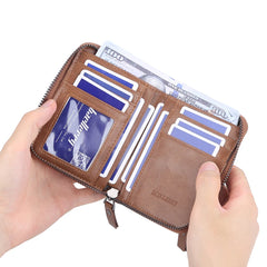 Men's Leather Short Purse Zipper Clutch Solid Porte Feuille Hommes