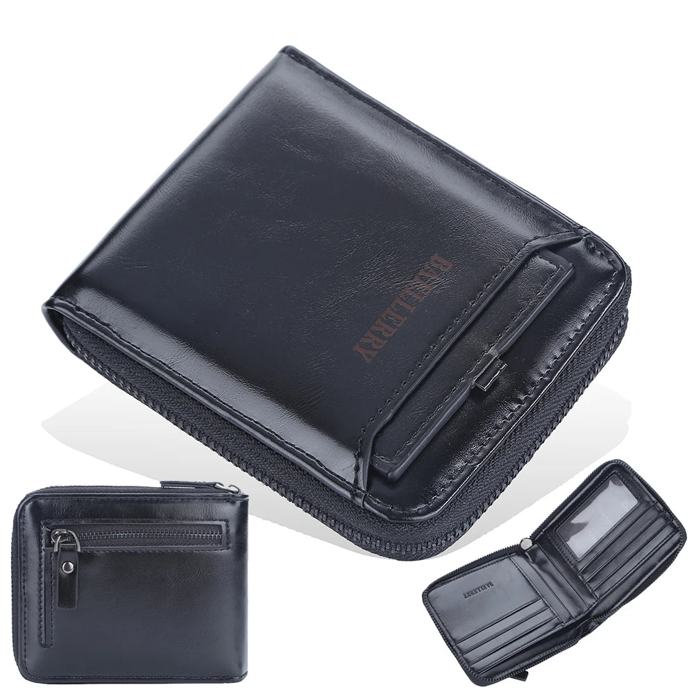 Men's Leather Short Purse Zipper Clutch Solid Porte Feuille Hommes