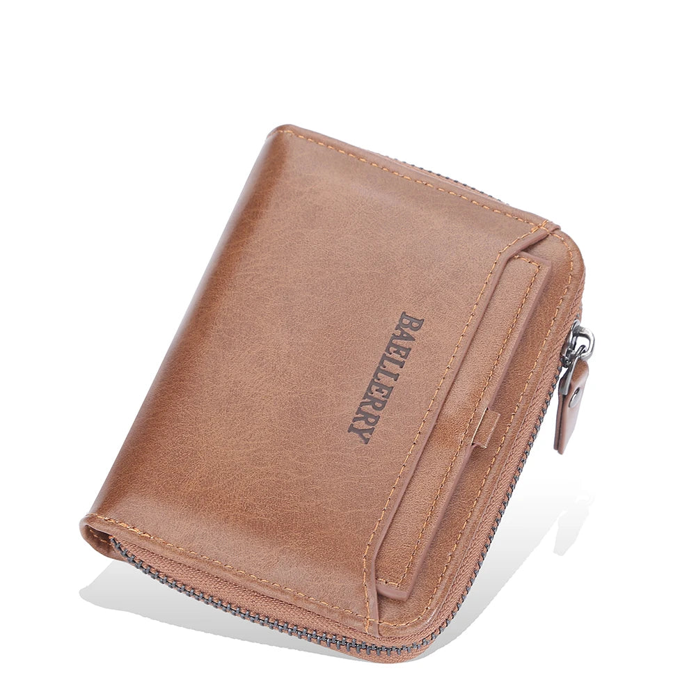 Men's Leather Short Purse Zipper Clutch Solid Porte Feuille Hommes