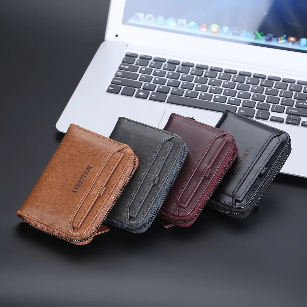 Men's Leather Short Purse Zipper Clutch Solid Porte Feuille Hommes