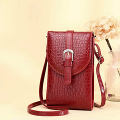 Crocodile Pattern Shoulder Bag Belt Buckle Small Square Bag for Women