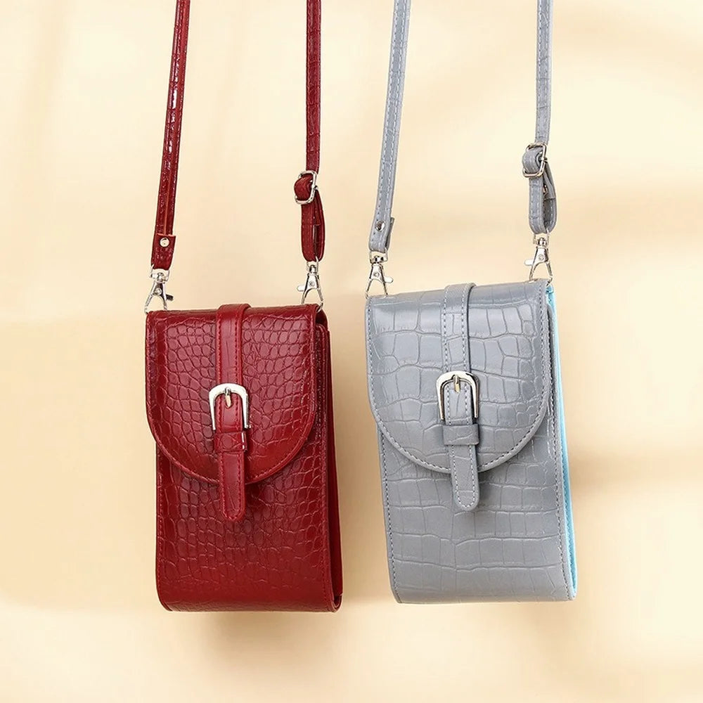Crocodile Pattern Shoulder Bag Belt Buckle Small Square Bag for Women