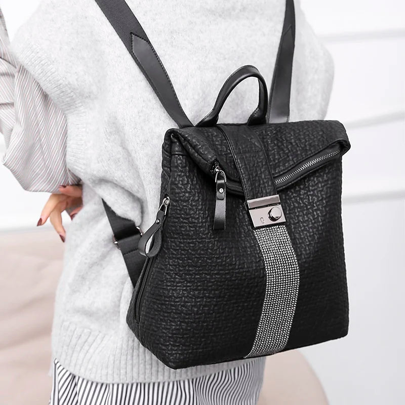 Women Leather Backpack High School Girls Travel Bagpack