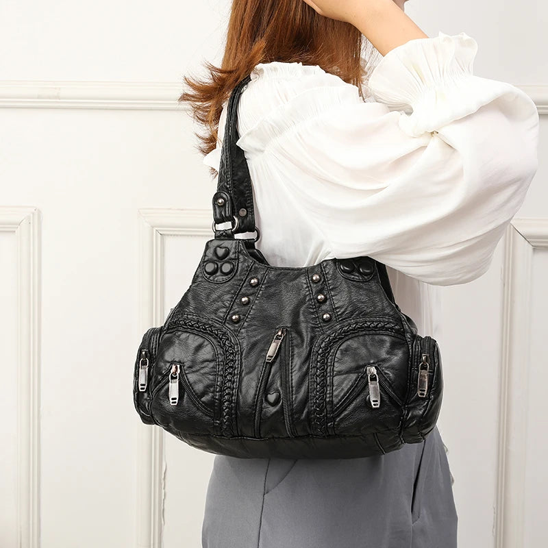 Soft Sheepskin Shoulder Bag for Women Large Capacity Tote Handbag