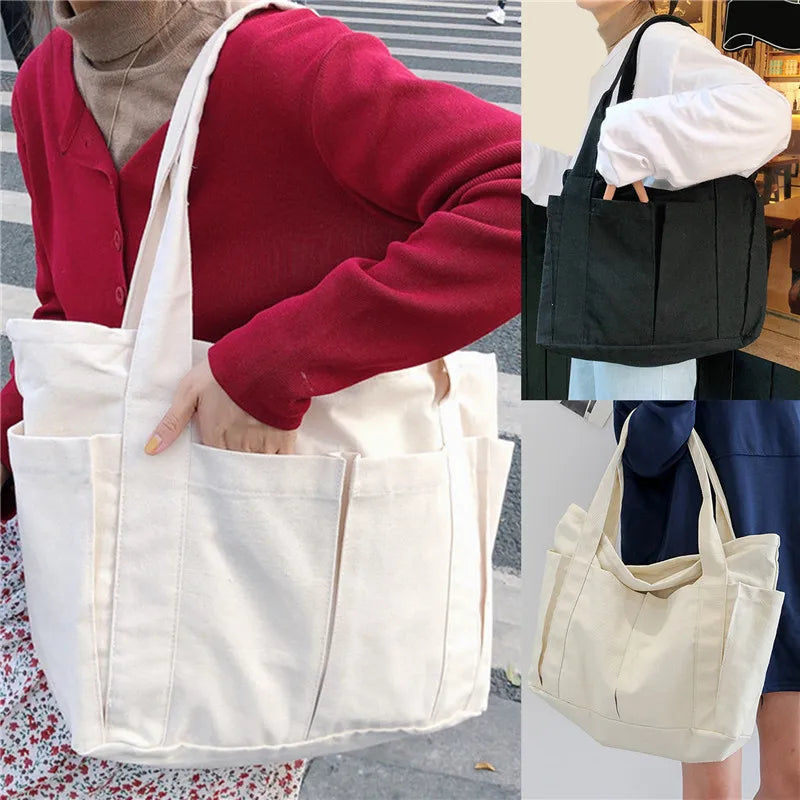 Multi-pockets Zipper Handbag for School Teacher Leisure Top-handle Bag