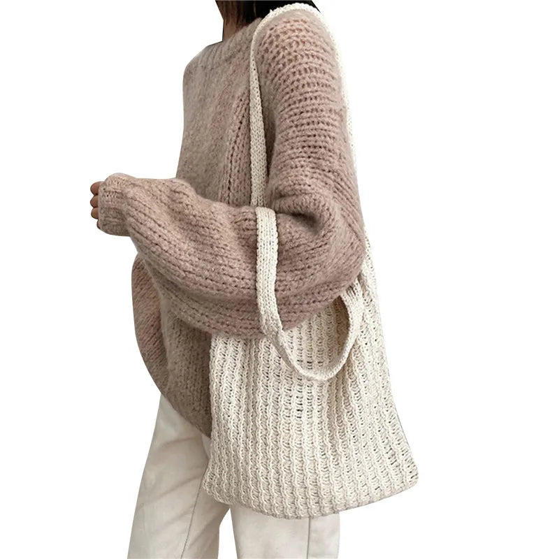 Vintage Wool Shoulder Bag Zipper Closure
