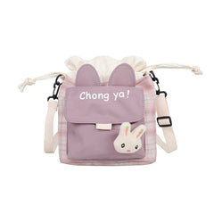 Nylon Drawstring Bucket Bag Student Shoulder Bag Shopping Messenger Bag