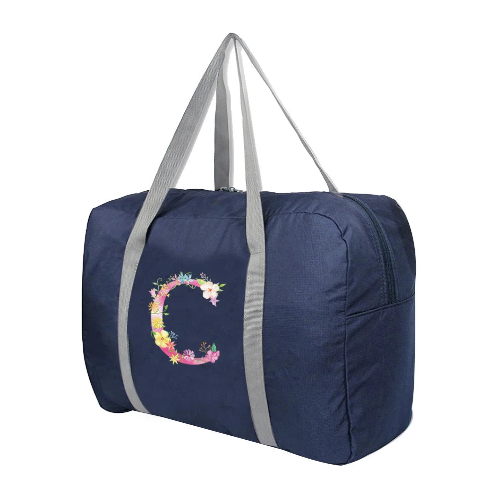 Pink Printed Foldable Travel Bag Large Capacity Duffle Unisex Clothes Organizers