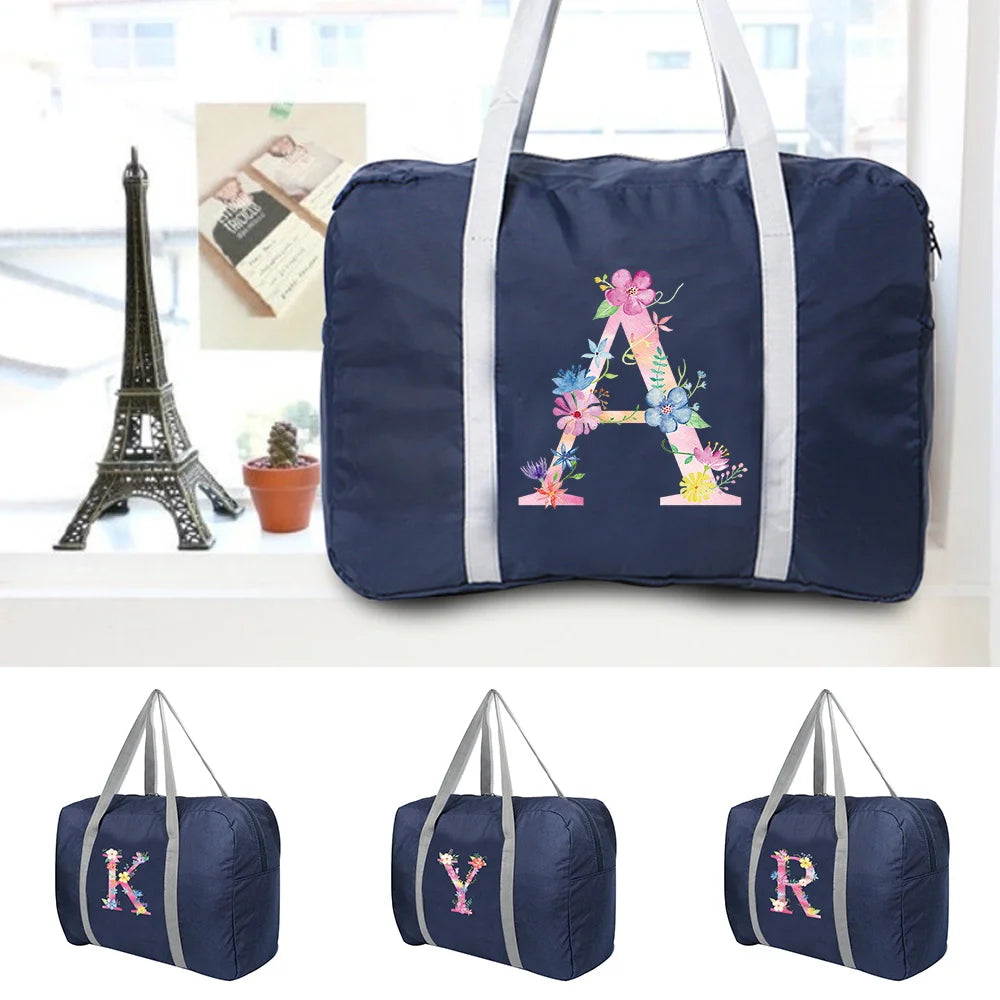 Pink Printed Foldable Travel Bag Large Capacity Duffle Unisex Clothes Organizers