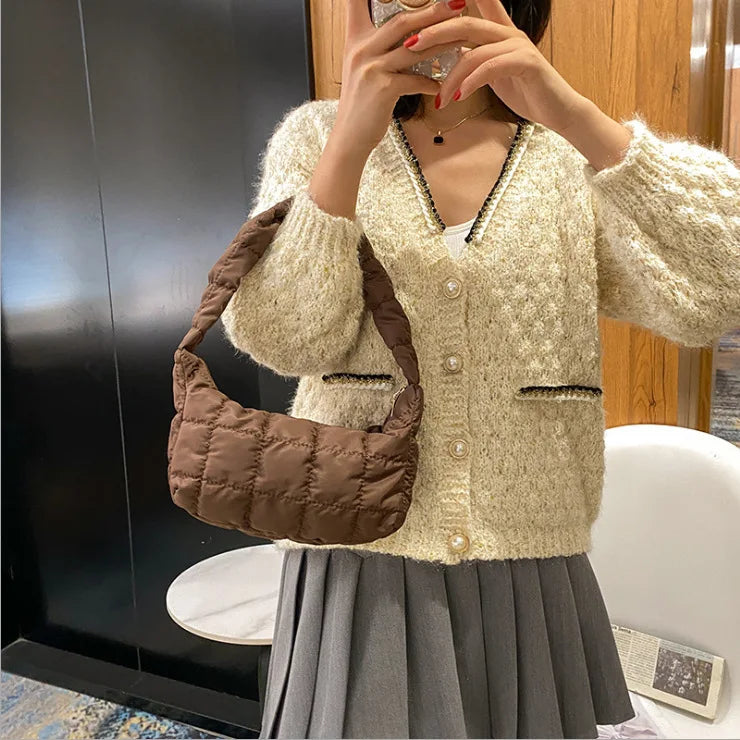 Women's Rhombus Embroidered Shoulder Bag