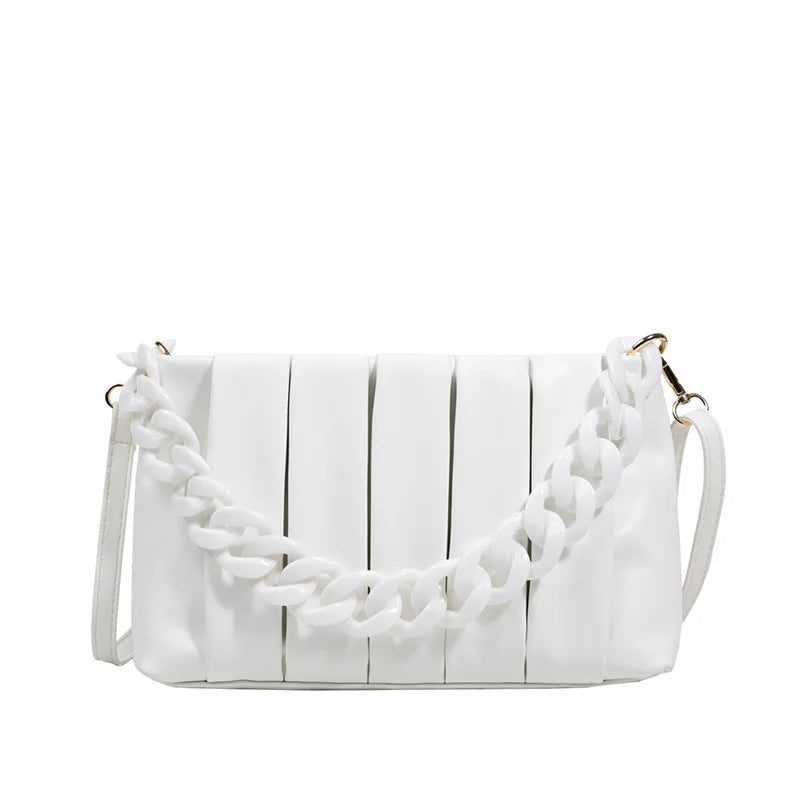 Pleated PU Leather Crossbody Messenger Bag Chain Strap Shoulder Handbag