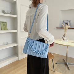 Pleated PU Leather Crossbody Messenger Bag Chain Strap Shoulder Handbag