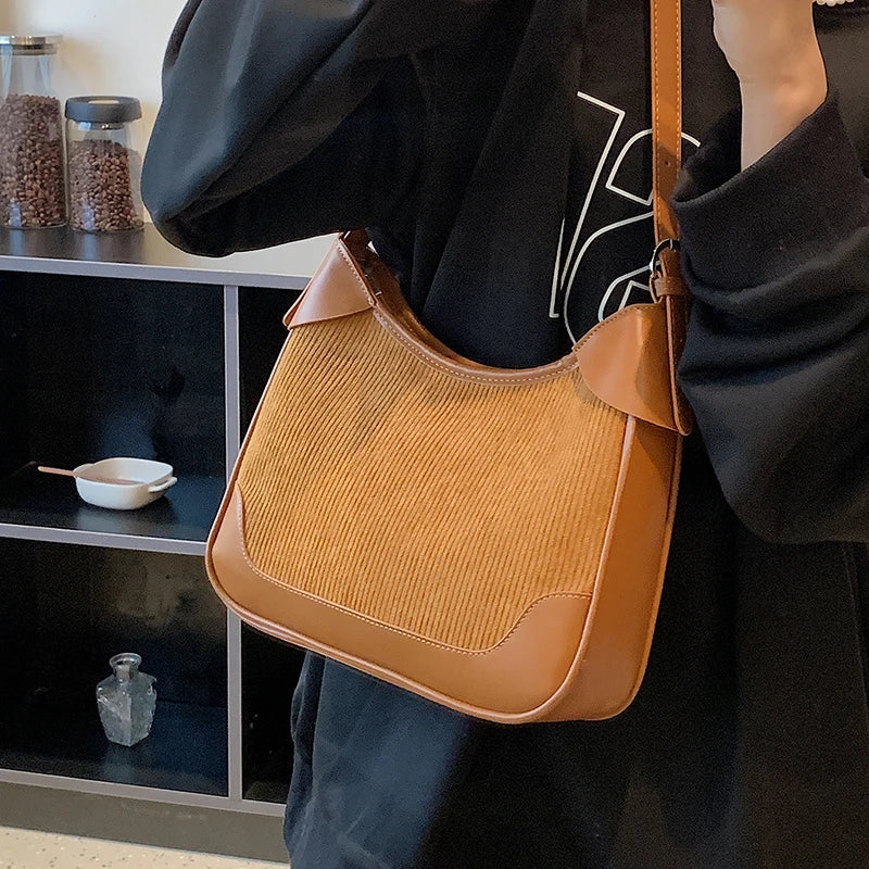 Large Capacity Corduroy Shoulder Bag Women's Handbags