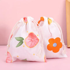 Print Cotton Drawstring Bag Small Size Storage Christmas Gift