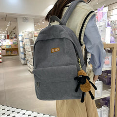 Striped Corduroy Backpack for Teenage Girls, School Bag, Shoulder Bag