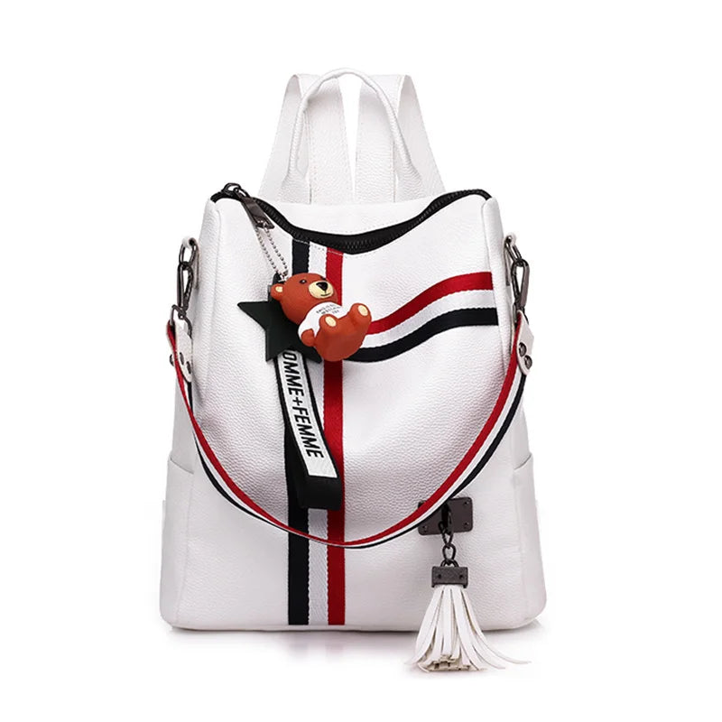 Retro Zipper Leather Backpack with Tassels