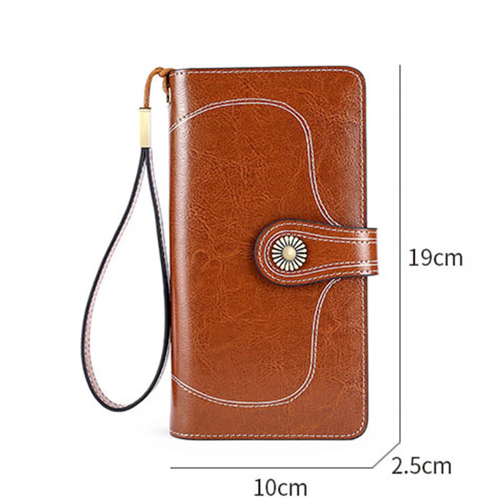 Vintage Oil Wax Leather Women's Wallet Long RFID Clutch