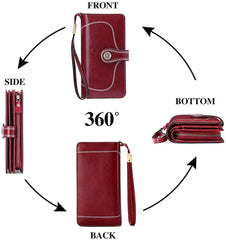Vintage Oil Wax Leather Women's Wallet Long RFID Clutch