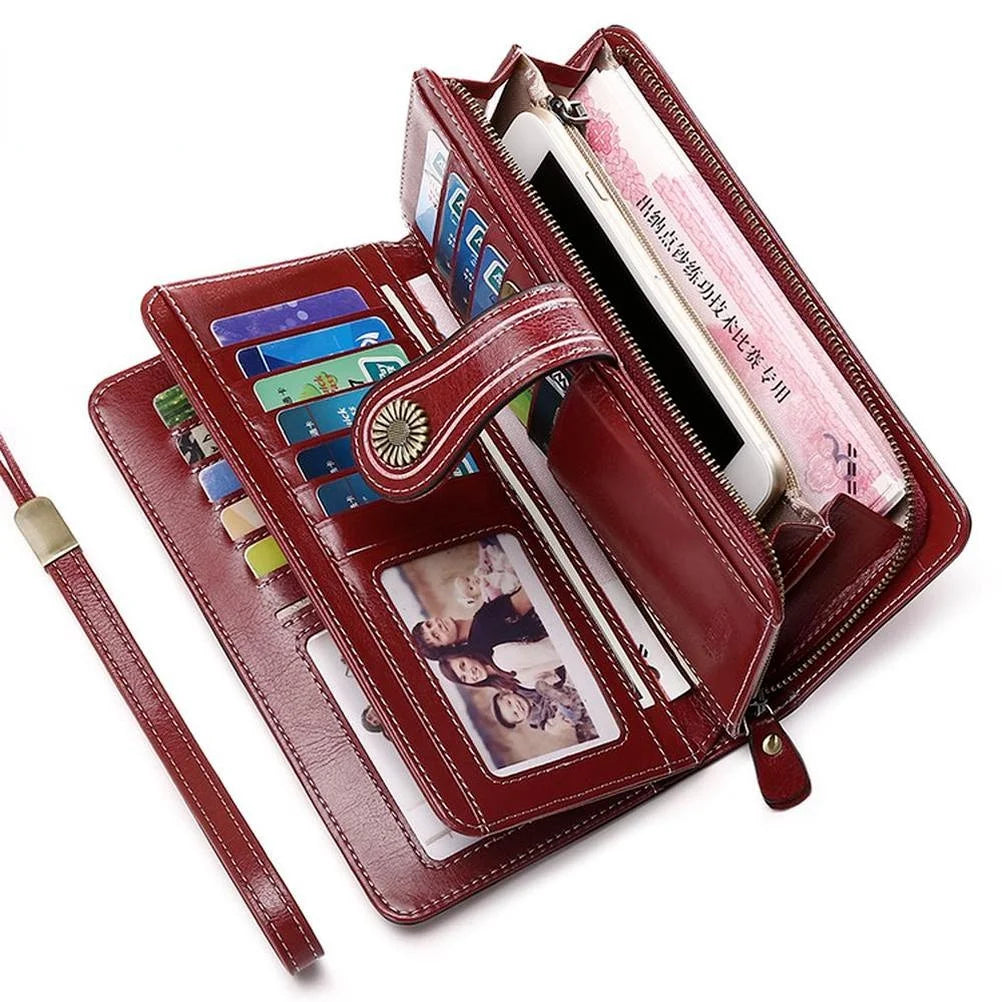 Vintage Oil Wax Leather Women's Wallet Long RFID Clutch