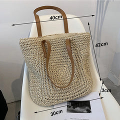 Hollow Flower Straw Woven Bag Casual Beach Tote Handbag