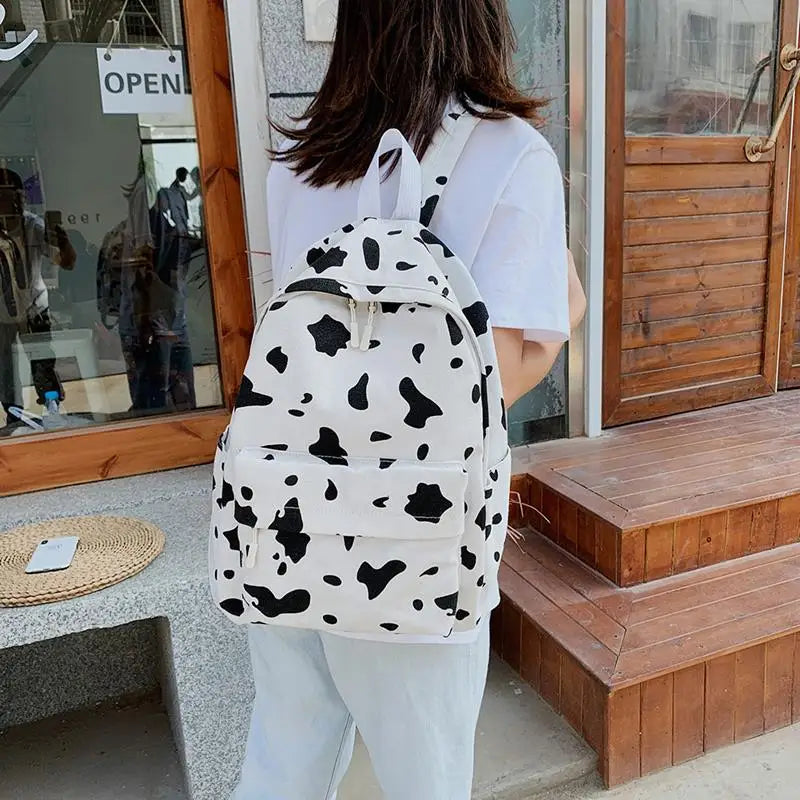 Cow Pattern Backpack for Girls School Teenagers Vintage Casual