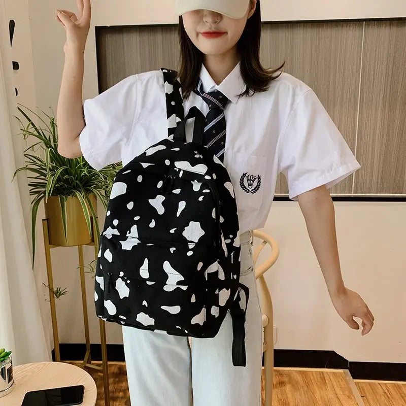 Cow Pattern Backpack for Girls School Teenagers Vintage Casual