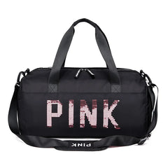 Sequins Pink Gym Bag Women Shoe Compartment Waterproof Sport Bags