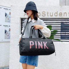 Sequins Pink Gym Bag Women Shoe Compartment Waterproof Sport Bags