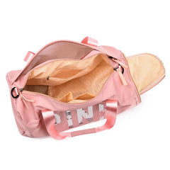 Pink Sequins Gym Bag with Shoe Compartment, Waterproof Sport Bag for Women