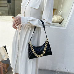 Embossed PU Leather Chain Shoulder Bag Zipper Underarm Bag