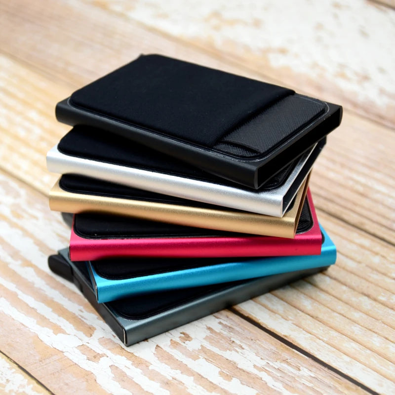Slanke Aluminium RFID Portemonnee Met Elasticiteit Terug Pouch