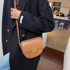 Small PU Leather Saddle Crossbody Bags for Women Solid Color Shoulder Handbag