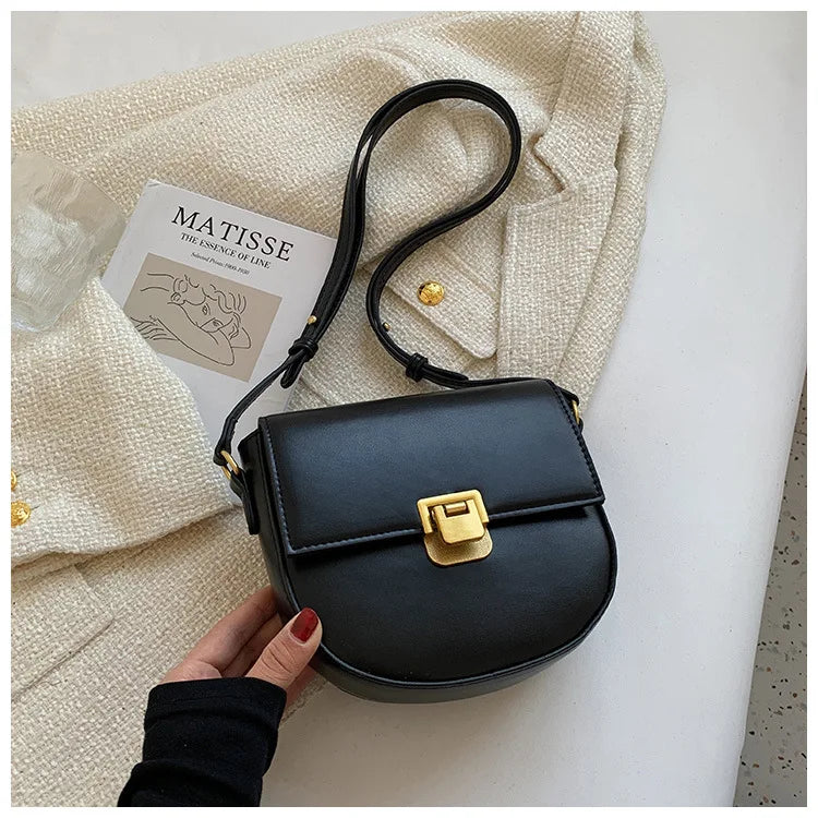 Small PU Leather Saddle Crossbody Bags for Women Solid Color Shoulder Handbag