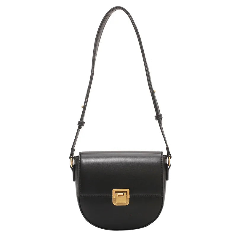 Small PU Leather Saddle Crossbody Bags for Women Solid Color Shoulder Handbag